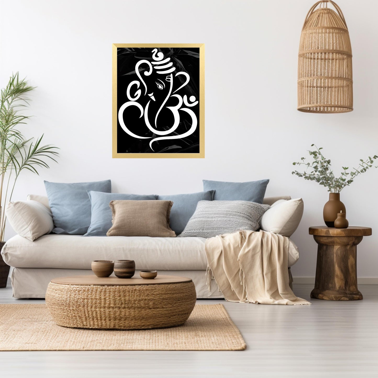Framed Ganesha Wall Art | Hindu Wall Decor | Ganpati Wall Decor | Lord Ganesha Om Art | Hindu God Lord Ganesh Framed Canvas