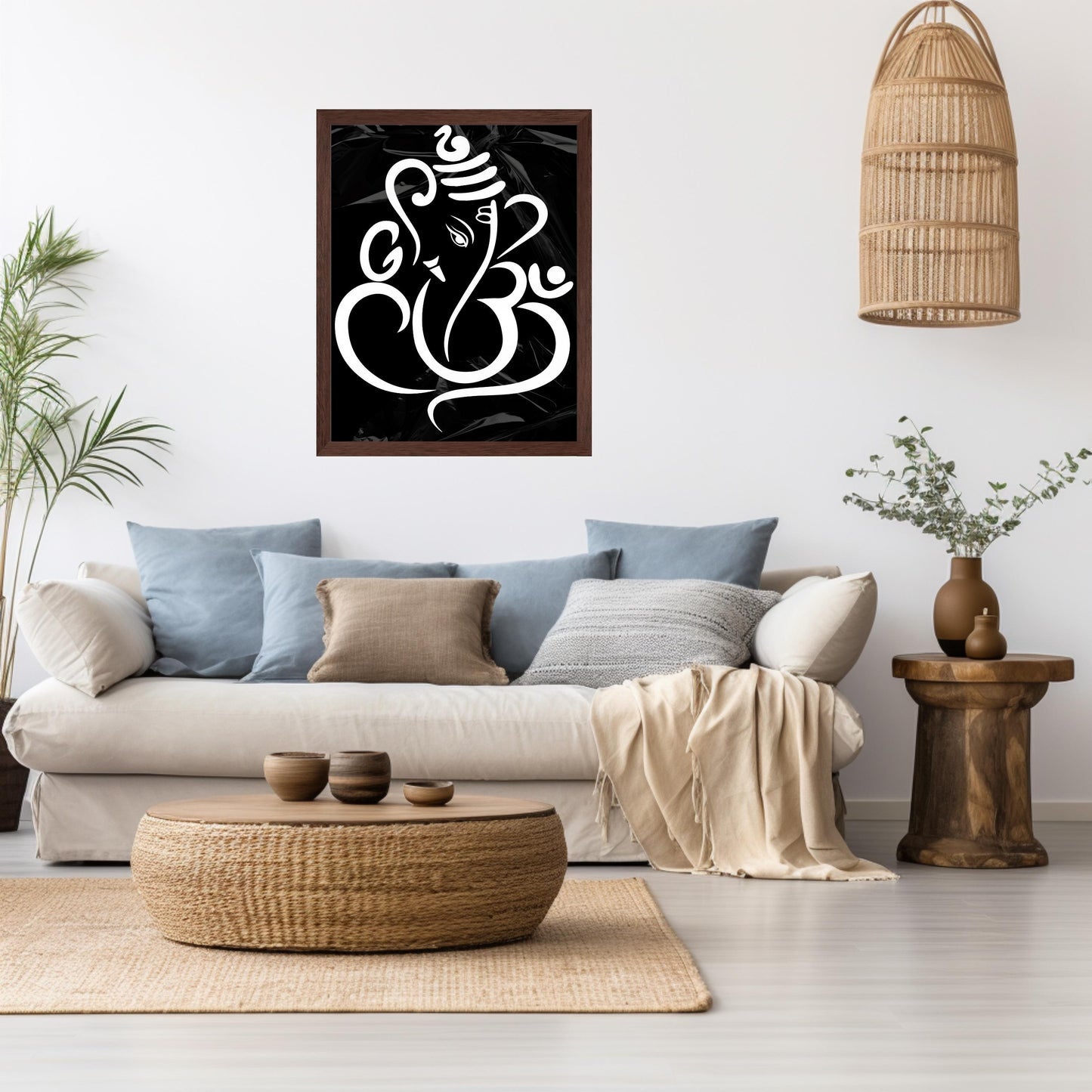 Framed Ganesha Wall Art | Hindu Wall Decor | Ganpati Wall Decor | Lord Ganesha Om Art | Hindu God Lord Ganesh Framed Canvas