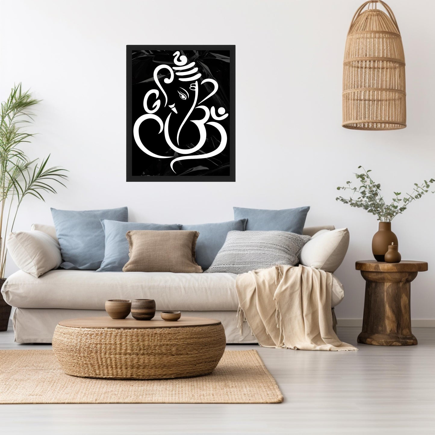 Framed Ganesha Wall Art | Hindu Wall Decor | Ganpati Wall Decor | Lord Ganesha Om Art | Hindu God Lord Ganesh Framed Canvas