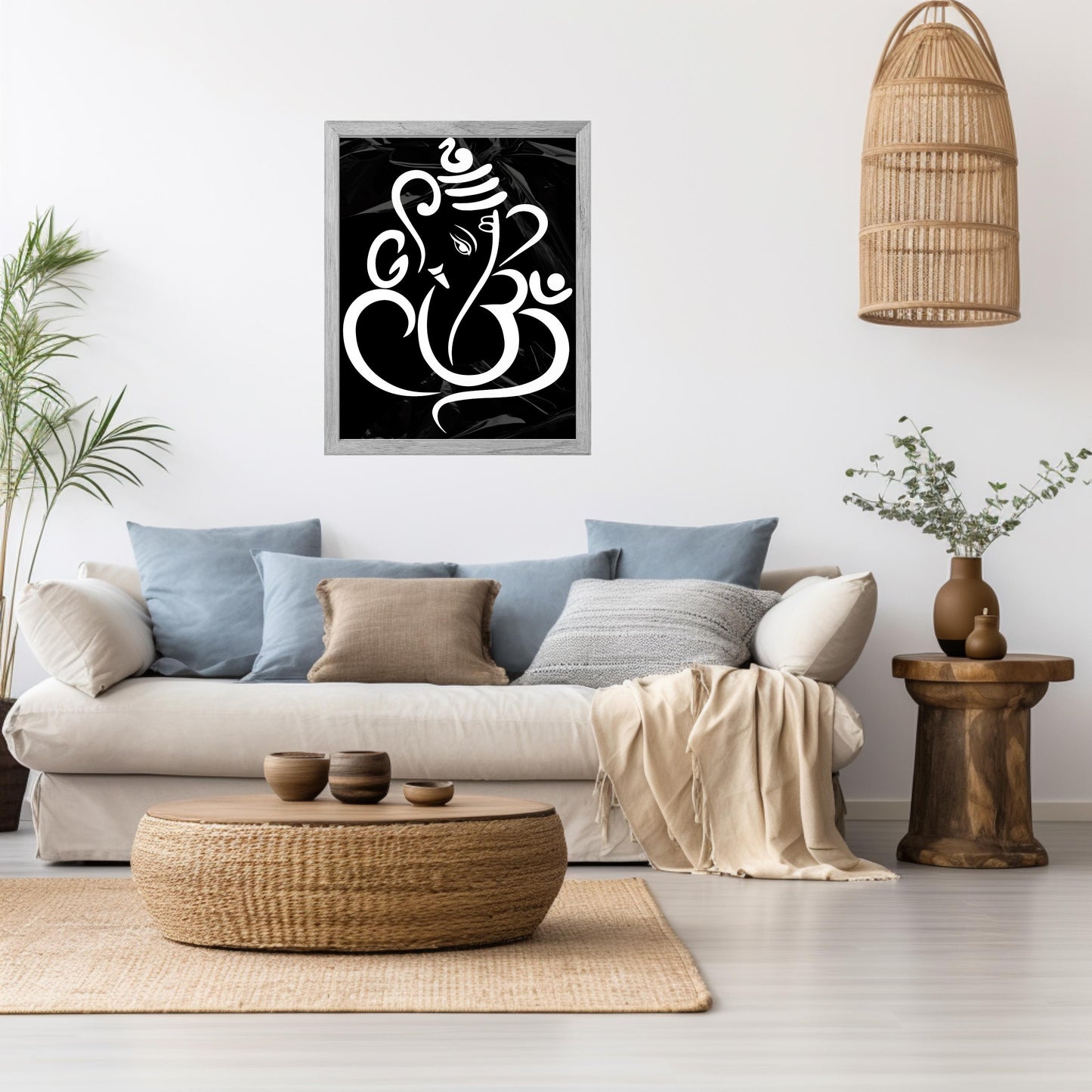 Framed Ganesha Wall Art | Hindu Wall Decor | Ganpati Wall Decor | Lord Ganesha Om Art | Hindu God Lord Ganesh Framed Canvas