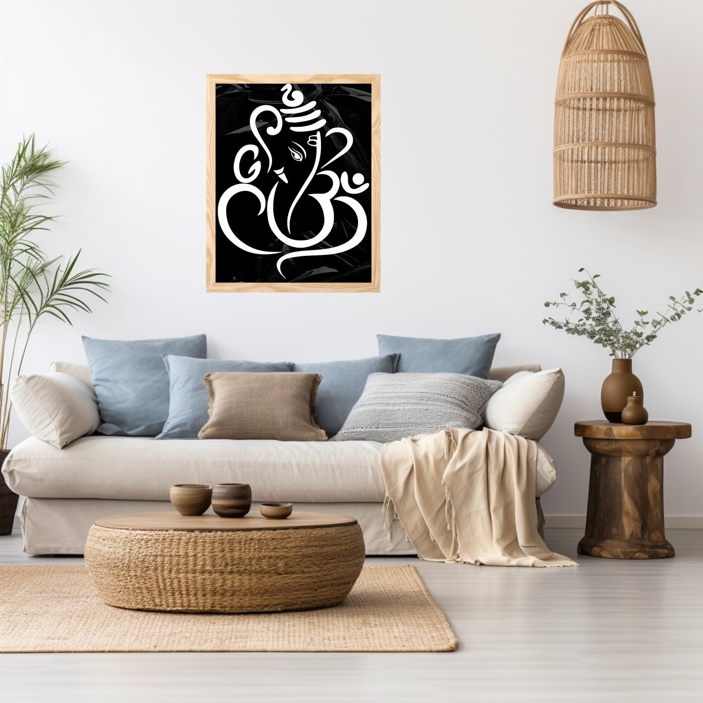 Framed Ganesha Wall Art | Hindu Wall Decor | Ganpati Wall Decor | Lord Ganesha Om Art | Hindu God Lord Ganesh Framed Canvas