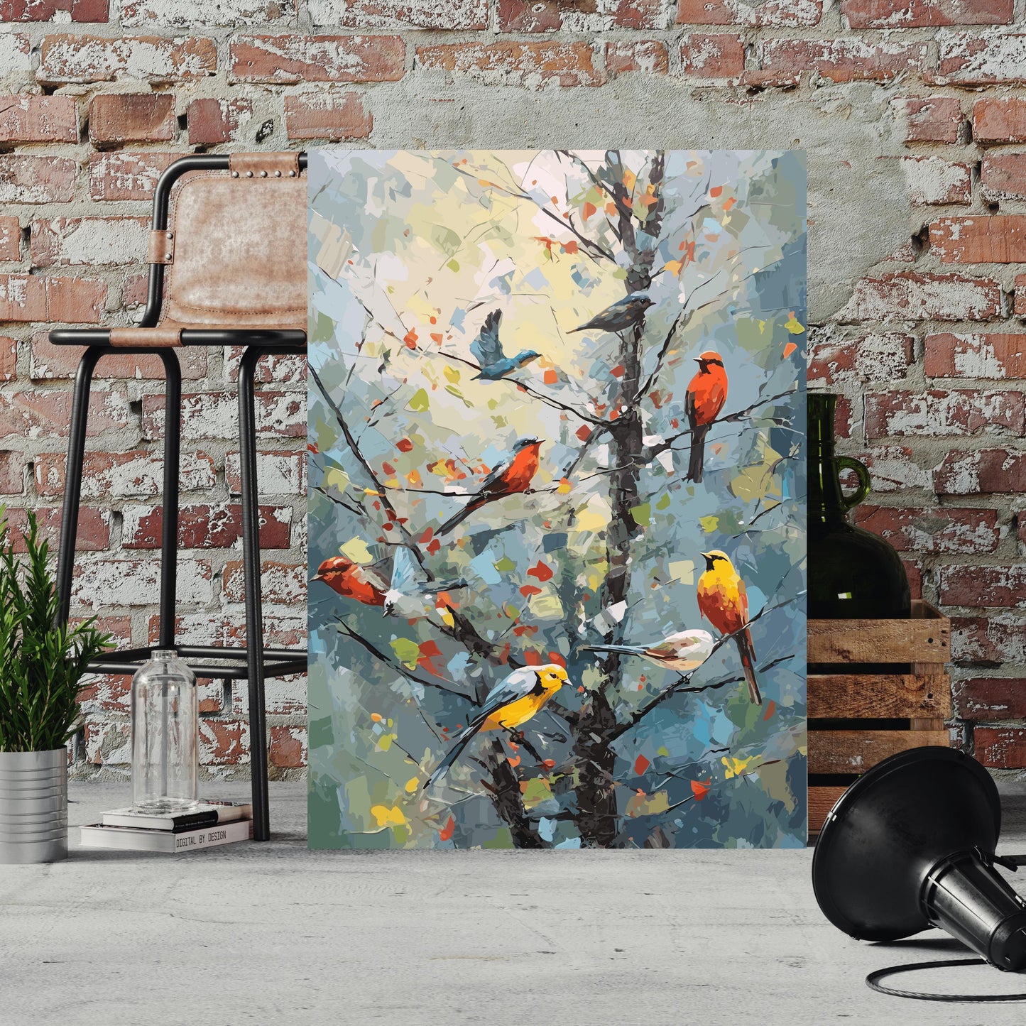 Birds Painting Canvas, Bird Canvas Wall Art, Canvas Print, Watercolor Flower Art Print, Birds Painting, Birds on Branch, Birds on Canvas