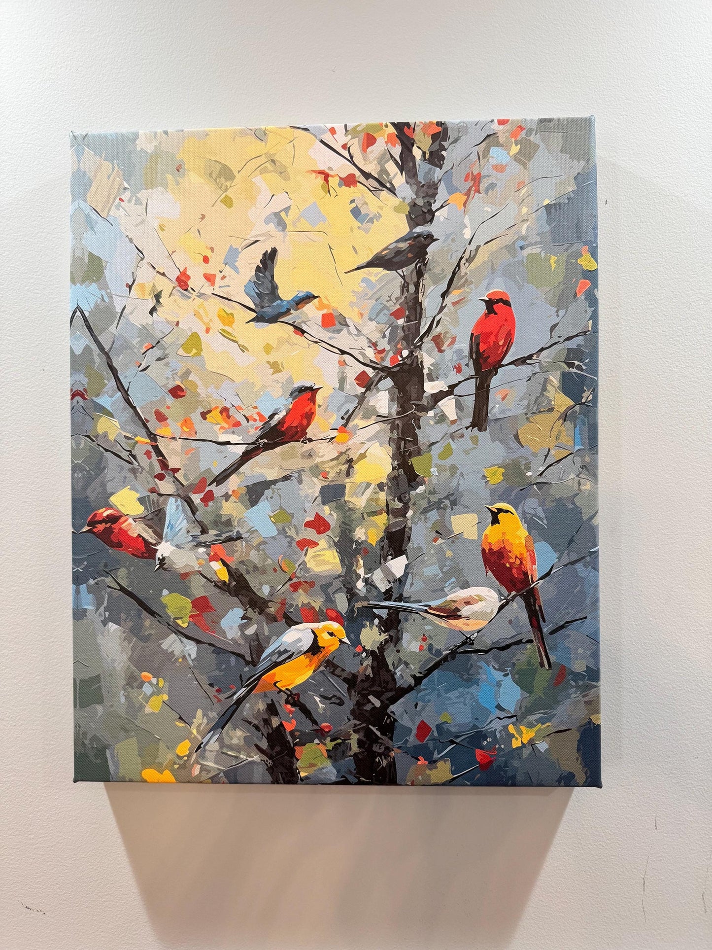 Birds Painting Canvas, Bird Canvas Wall Art, Canvas Print, Watercolor Flower Art Print, Birds Painting, Birds on Branch, Birds on Canvas