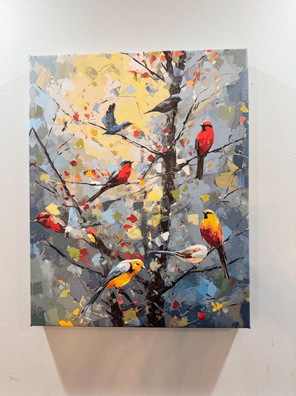 Birds Painting Canvas, Bird Canvas Wall Art, Canvas Print, Watercolor Flower Art Print, Birds Painting, Birds on Branch, Birds on Canvas