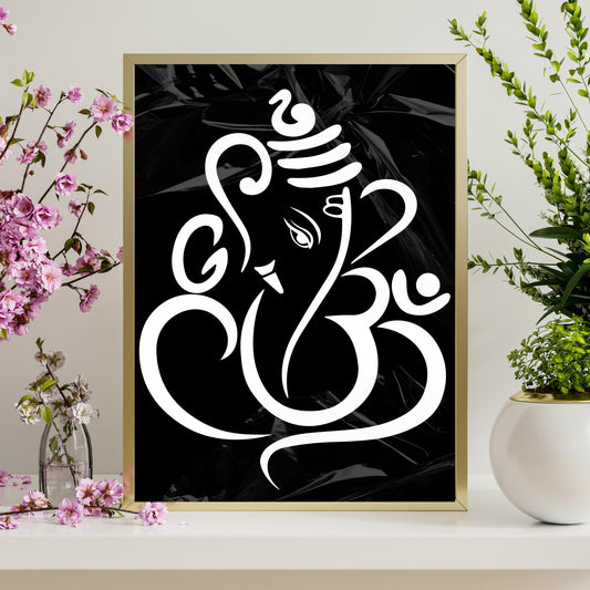 Framed Ganesha Wall Art | Hindu Wall Decor | Ganpati Wall Decor  | Lord Ganesha Om Art | Hindu God Lord Ganesh Framed Canvas