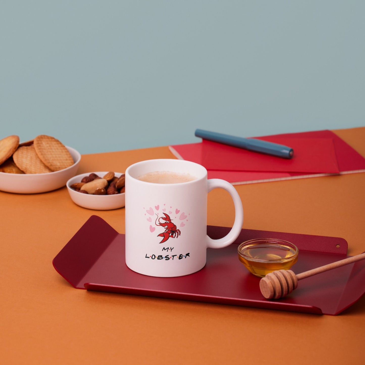 Customized Friends Lobster Mug for Valentines Day & Anniversary Gift. Lobsters Mate for Life Quote.